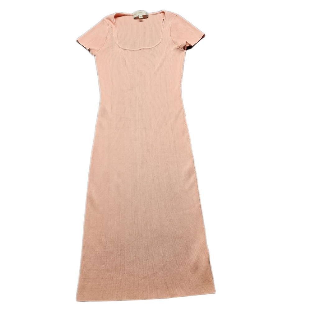 Guess Bodycon Dress Womens Large Peach‎ Pink Ribbed Knit Scoop Neck Short Sleeve